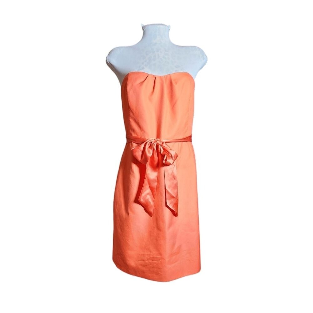 J. Crew Weddings & Parties Orange Silk‎ Belted Strapless Mini Sheath Dress Sz 12
